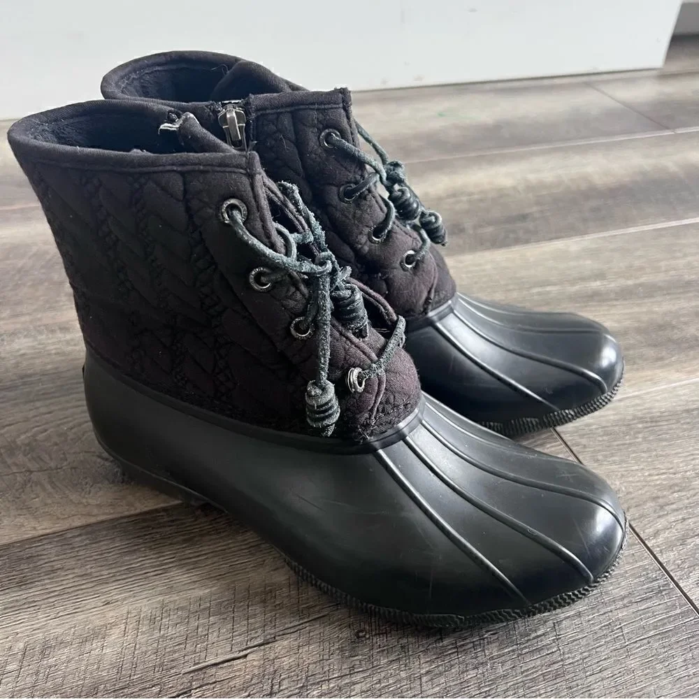 Sperry Saltwater Nylon Quilted Shaft Duck Boots Black Size 8